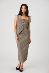 FRENCH CONNECTION HOUNDSTOOTH BELTE MIDI SKIRT